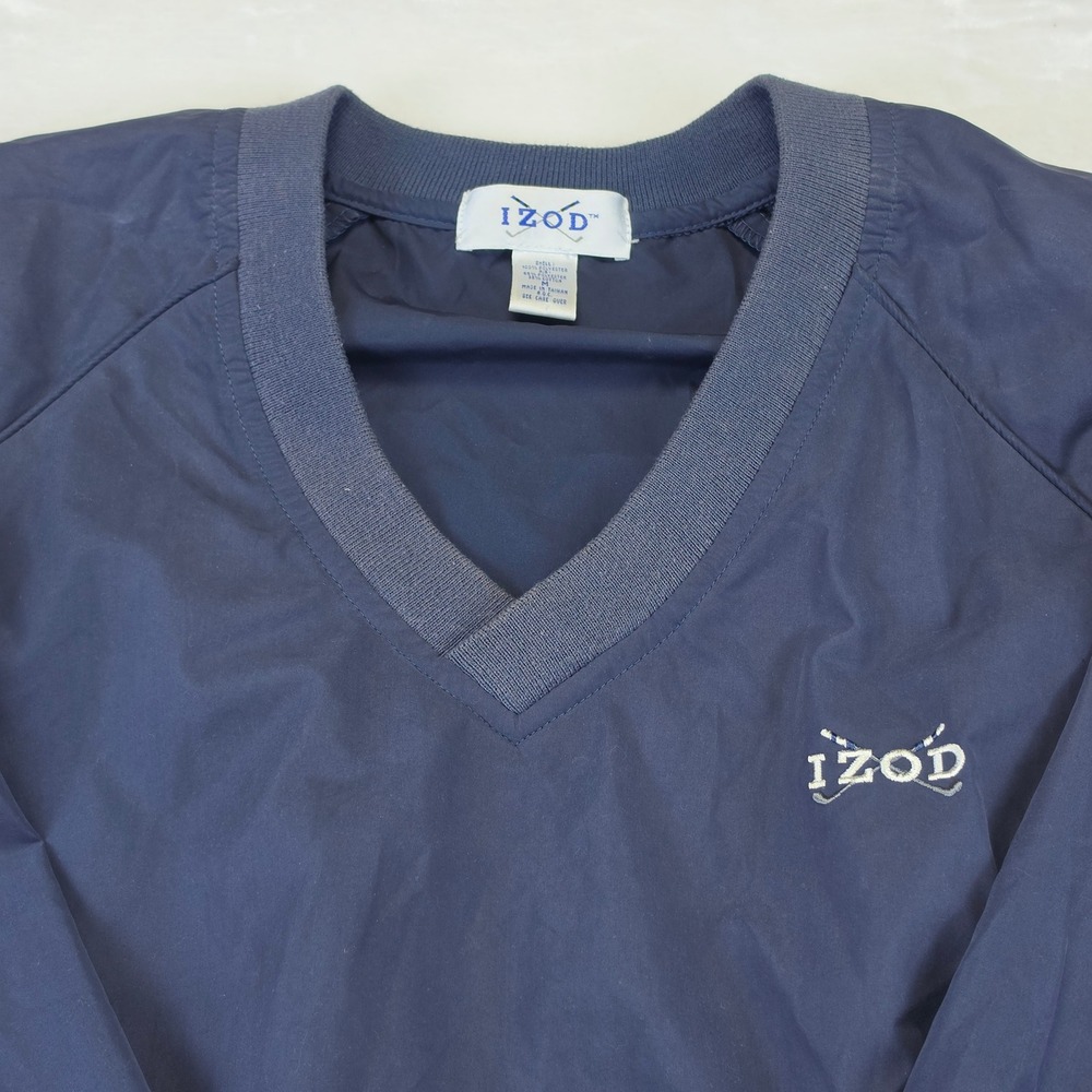 IZOD Windbreaker Pullover Mens Medium Navy Blue Excellent V-Neck Golf Jacket